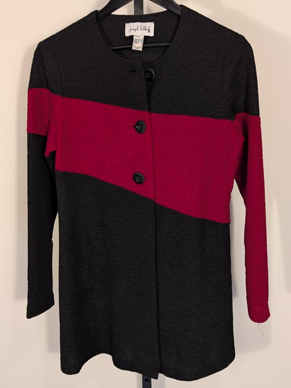 Joseph Ribkoff Colorblock Jacket Cardigan | Black + Red | Made in Canada | Sz 8